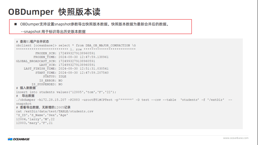 Tutorial answer explanation of obdumper export capabilities