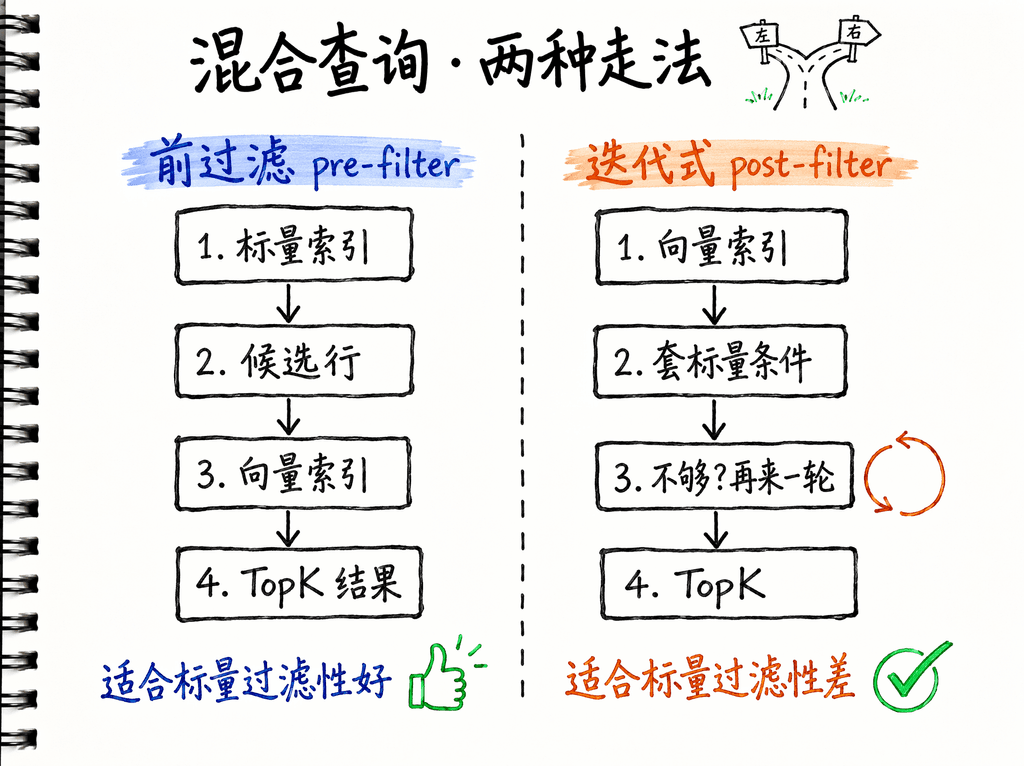 A diagram of geohash scalar filtering combined with a vector hybrid query