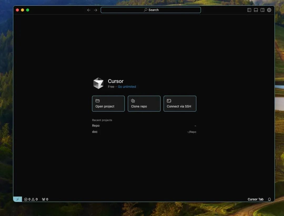 Opening the working directory with Cursor