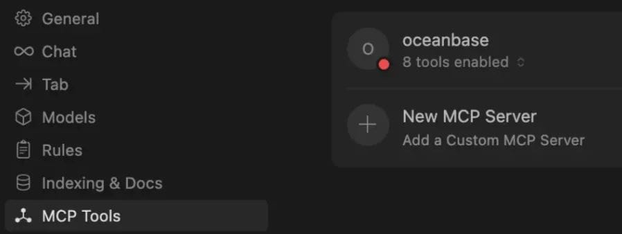 OceanBase MCP tools shown as available