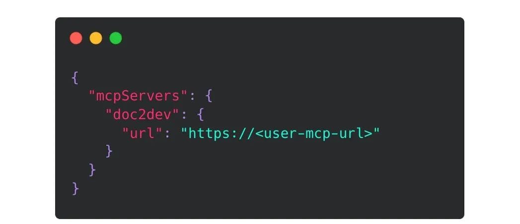 Example of configuring the Doc2Dev MCP server in Cursor