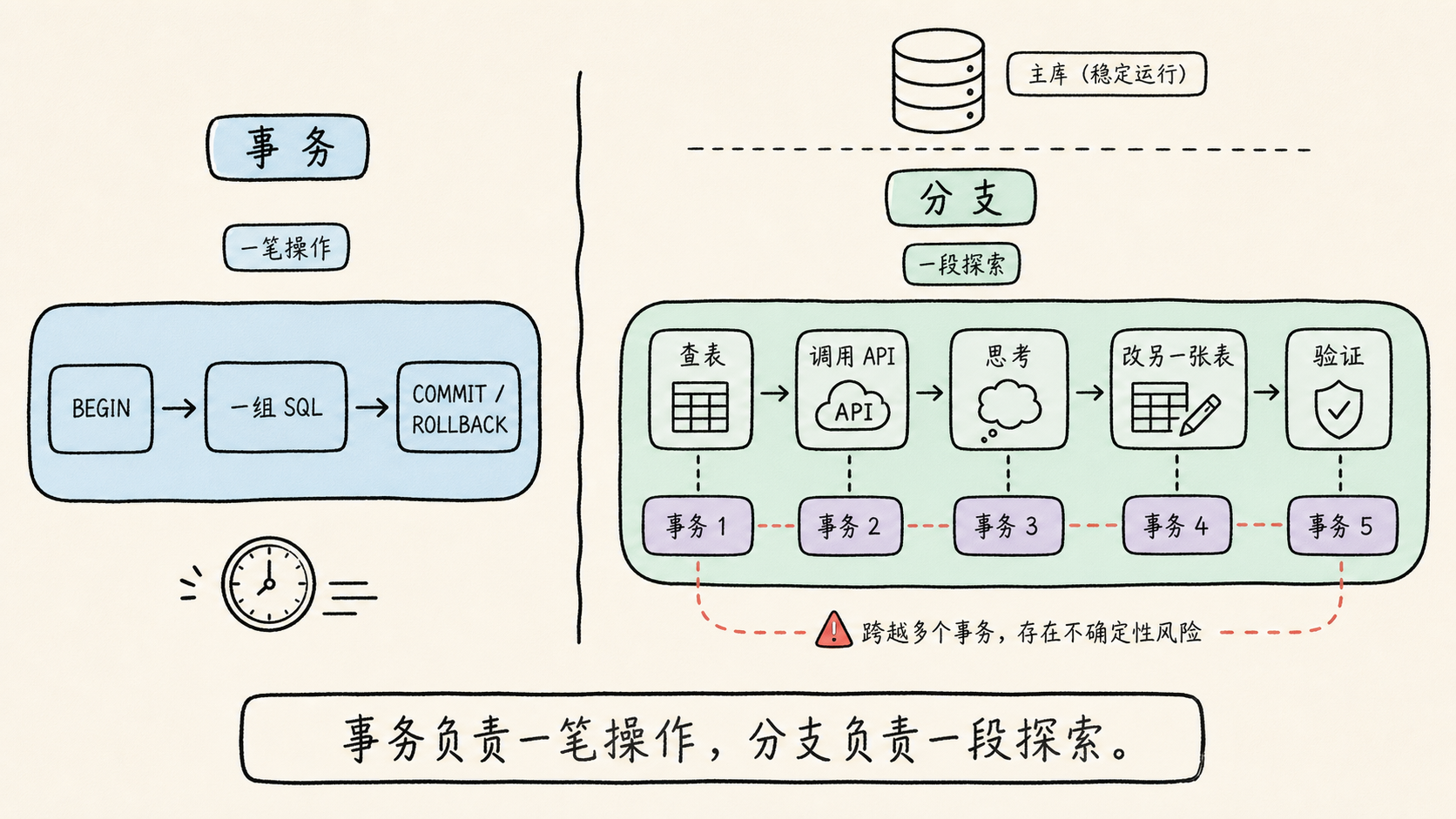 Transactions and backups cannot cheaply cover multi-step Agent trial and error