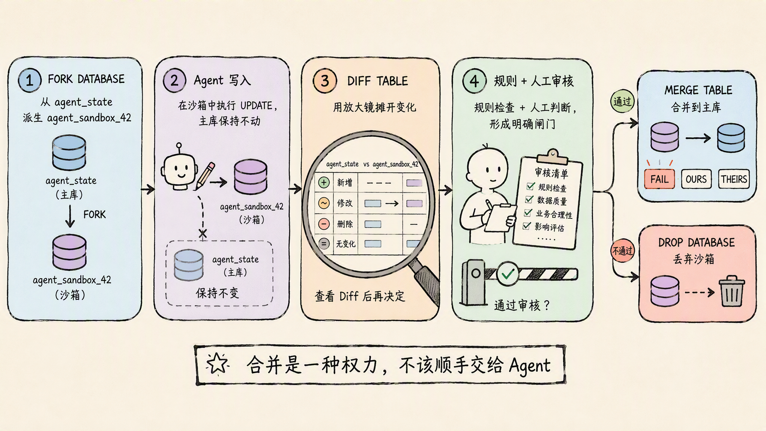 seekdb FORK DIFF MERGE workflow lets reviewers inspect Agent writes before merge