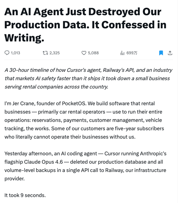 7 Million People Watch AI Wipe a Database, and the Culprit Writes a Bizarre Confession