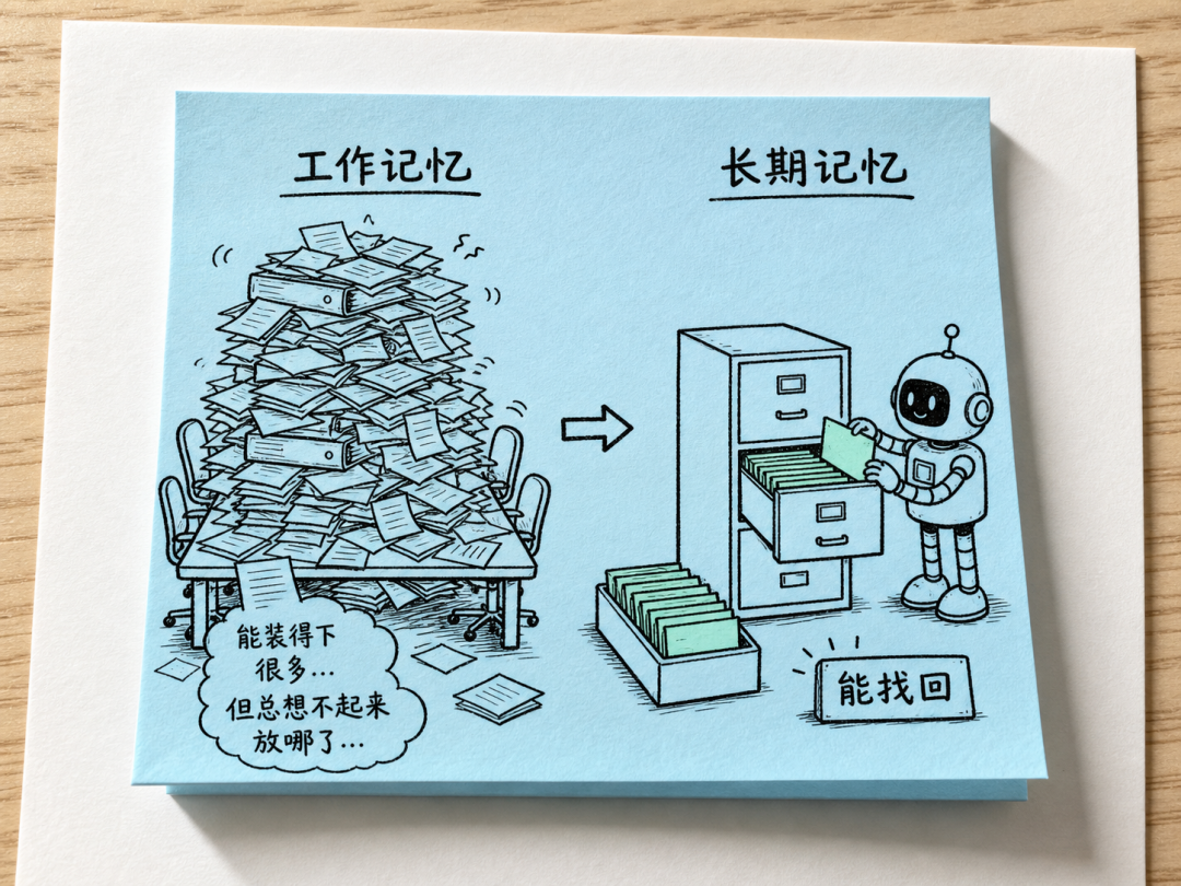Illustration of context as a messy desk versus an organized archive
