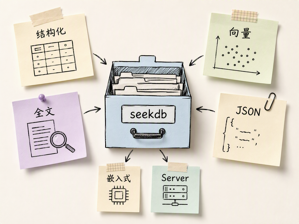 seekdb diagram unifying structured vector full-text and JSON state