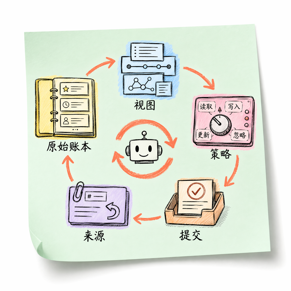 Closed Memory loop from Raw Ledger through Views, Policy, Commit, and Provenance