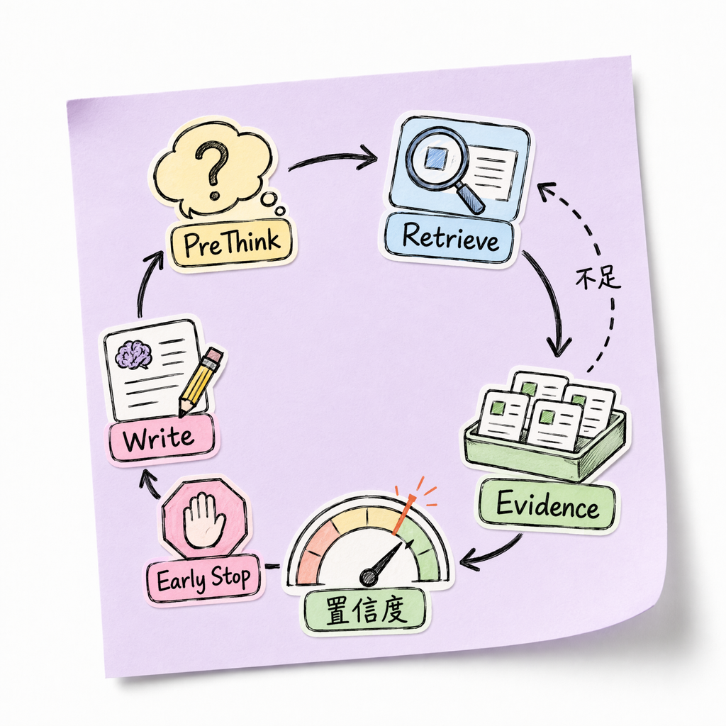 InfMem PreThink-Retrieve-Write protocol with adaptive early stopping